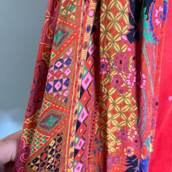 Vintage Diane Freis Long Sleeve Mixed Media Blouse Statement Collar Silk Red - Picture 10 of 12